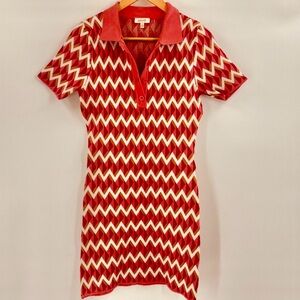 A peach tangerine and cream knit soft dress geometric print retro womens small